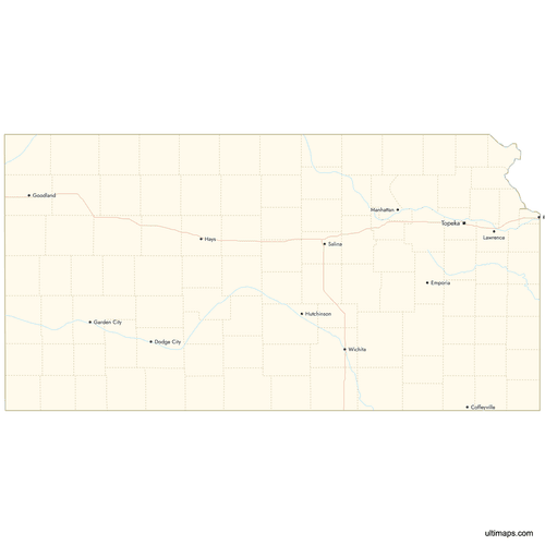 Preview of Map of Kansas Counties with Cities