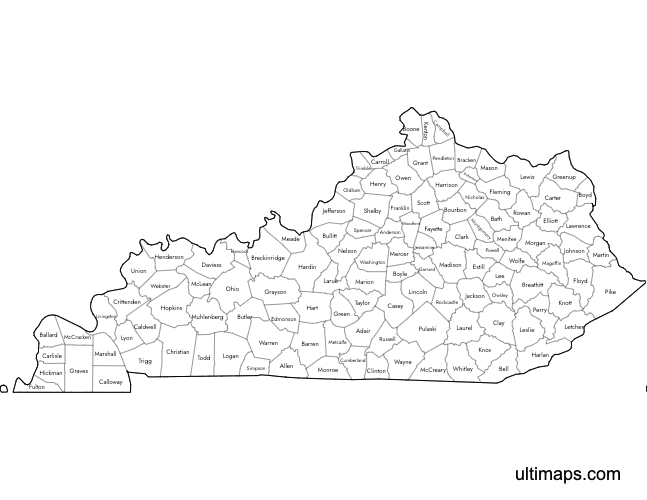 Preview of Labeled Map of Kentucky Counties (A4)