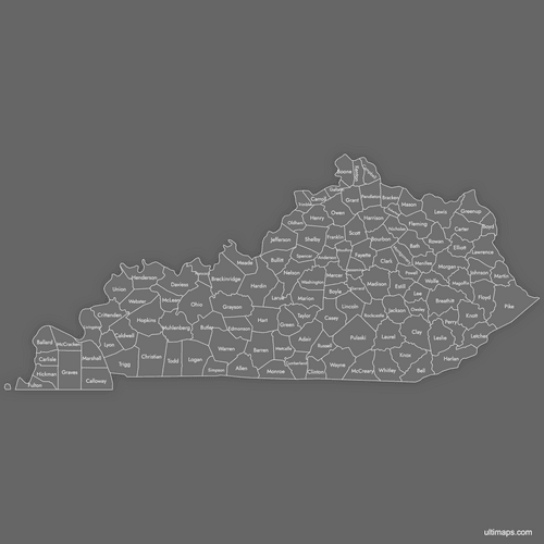 Preview of Labeled Map of Kentucky Counties (Dark)