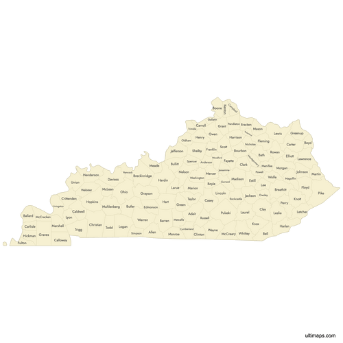 Preview of Labeled Map of Kentucky Counties