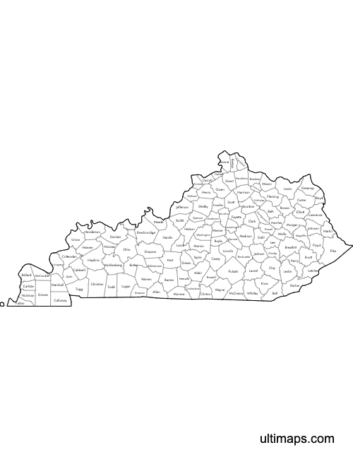 Preview of Labeled Map of Kentucky Counties (Letter)