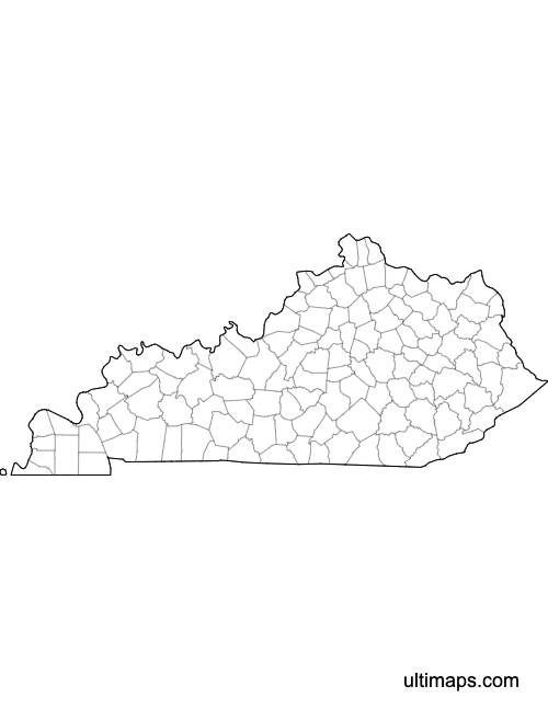 Preview of Outlined Map of Kentucky Counties (Letter)
