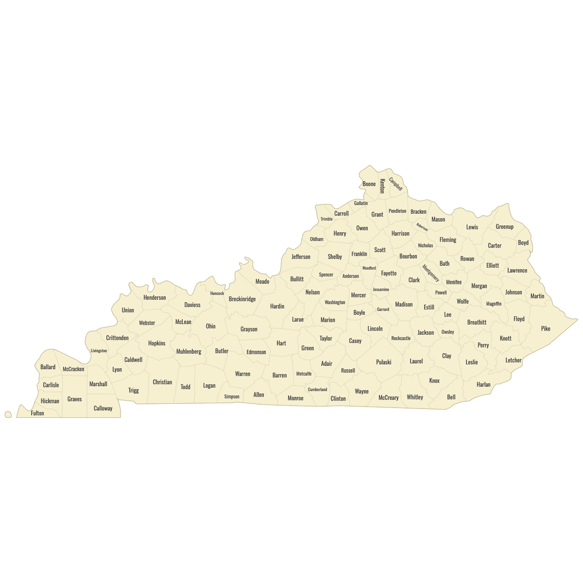 Blank Map of Kentucky Counties With Labels