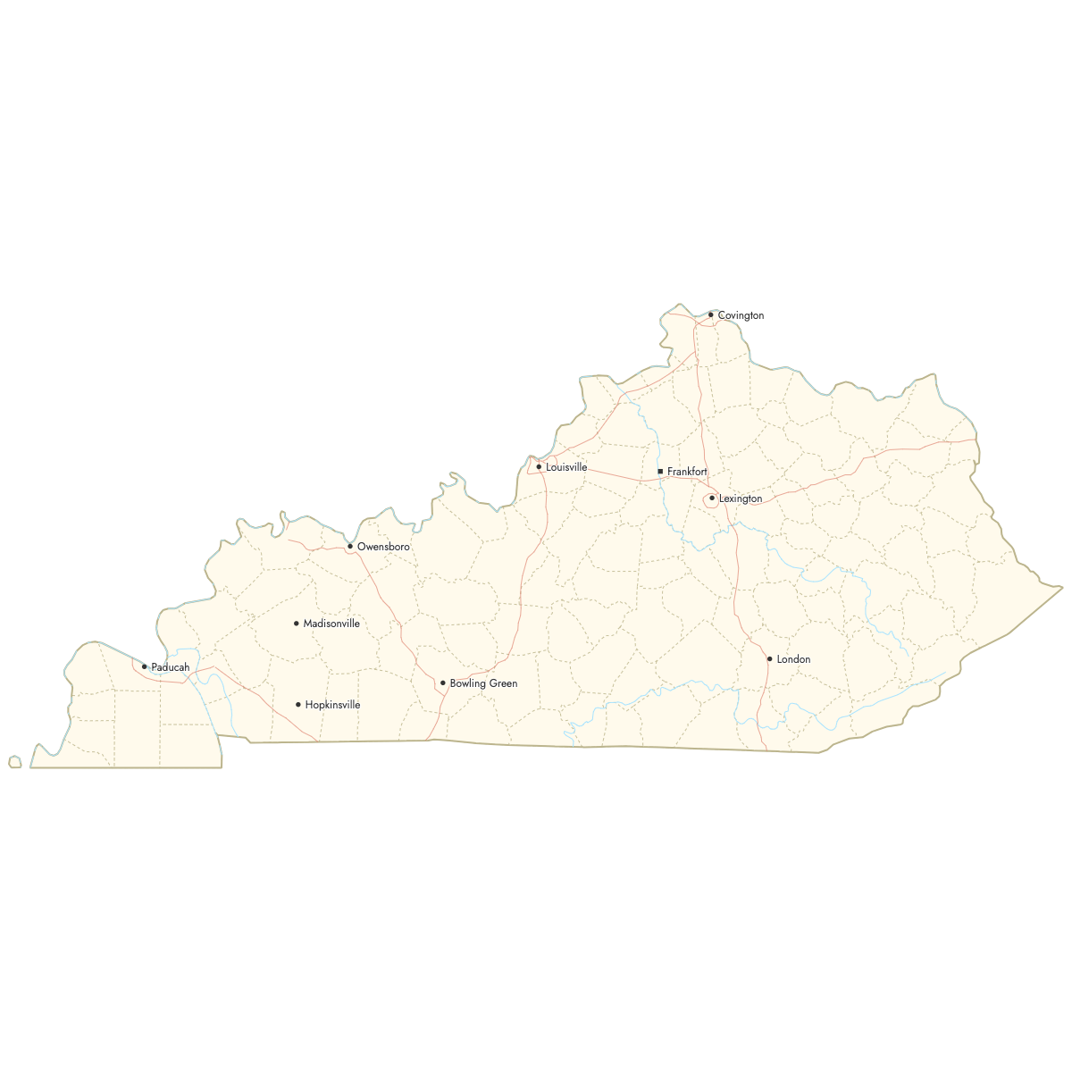 Custom Map of Kentucky Counties with Cities