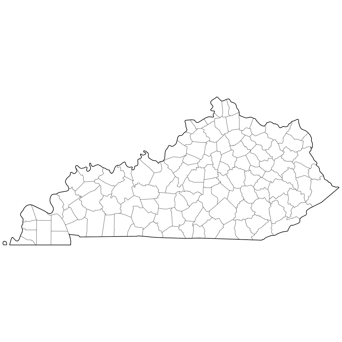 Outlined Map of Kentucky Counties