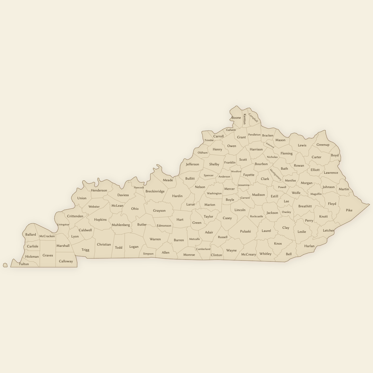 Styled Map of Kentucky Counties (Vintage Theme)