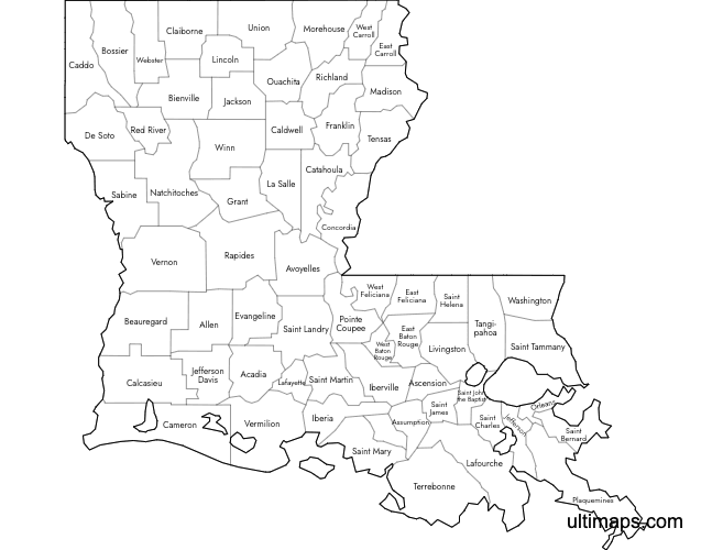 Preview of Labeled Map of Louisiana Parishes (Letter)