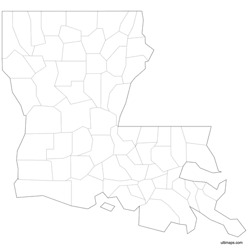 Preview of Outlined Map of Louisiana Counties