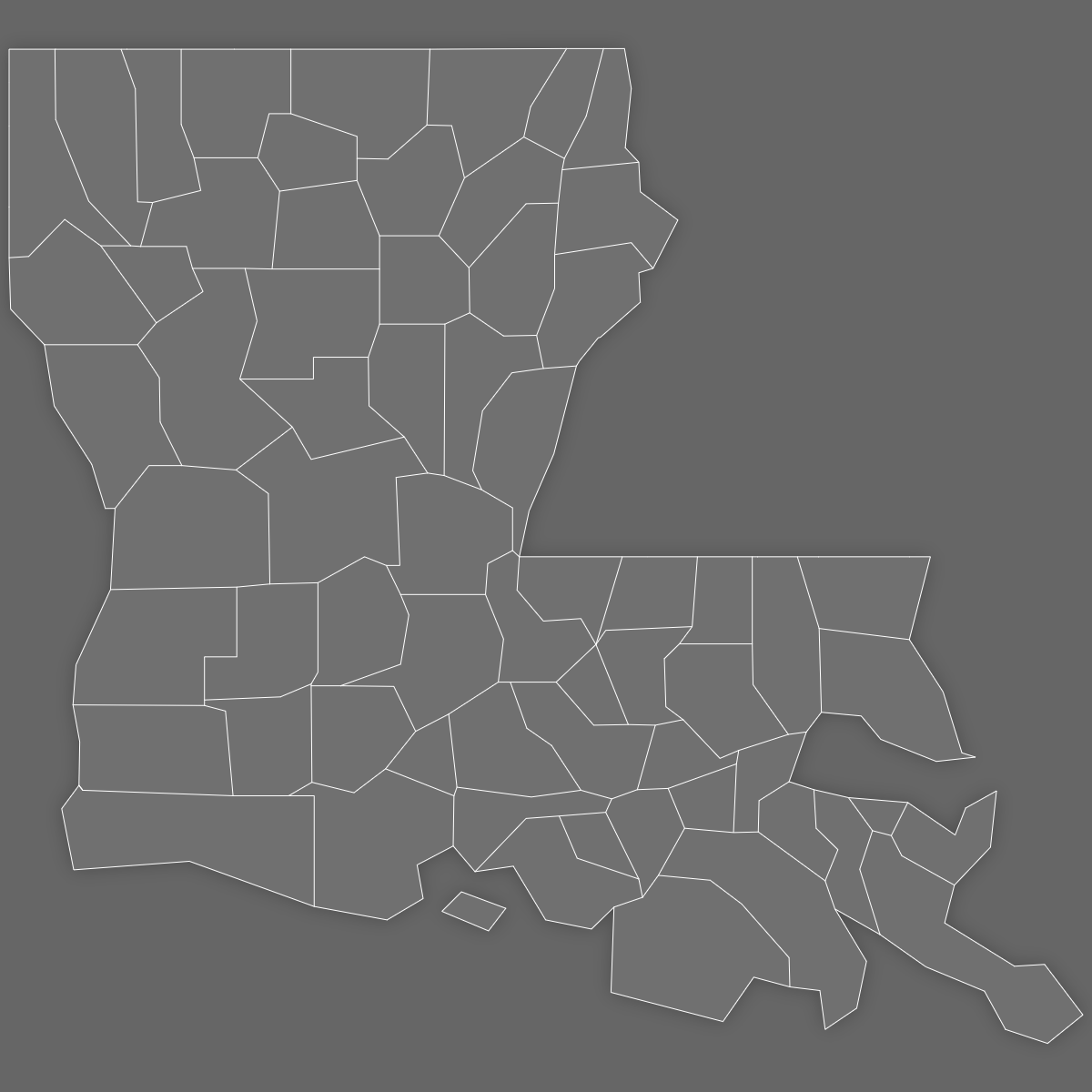 Custom Map of Louisiana Counties with Labels (Dark Theme)
