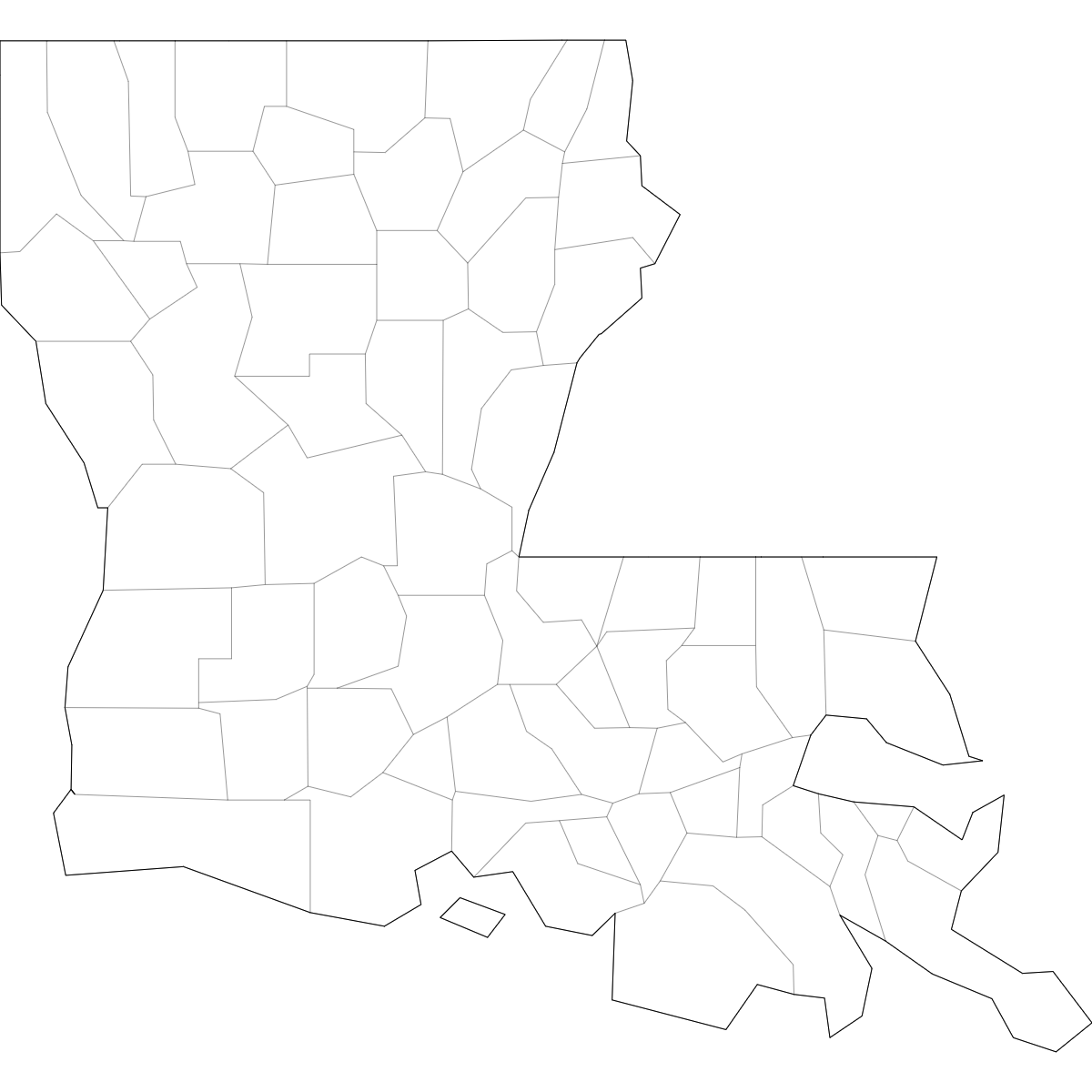 Outlined Map of Louisiana Counties