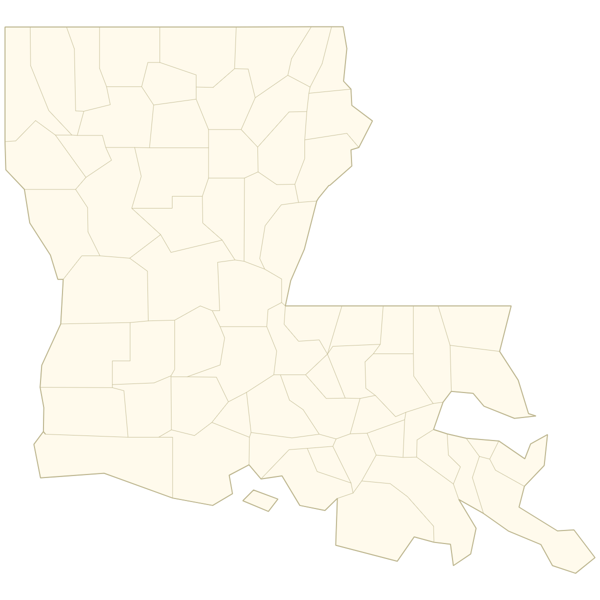 Unstyled Map of Louisiana Counties With Labels