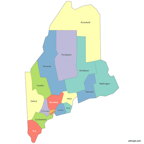 Preview of Labeled Map of Maine Counties
