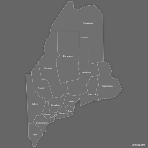 Preview of Labeled Map of Maine Counties (Dark)