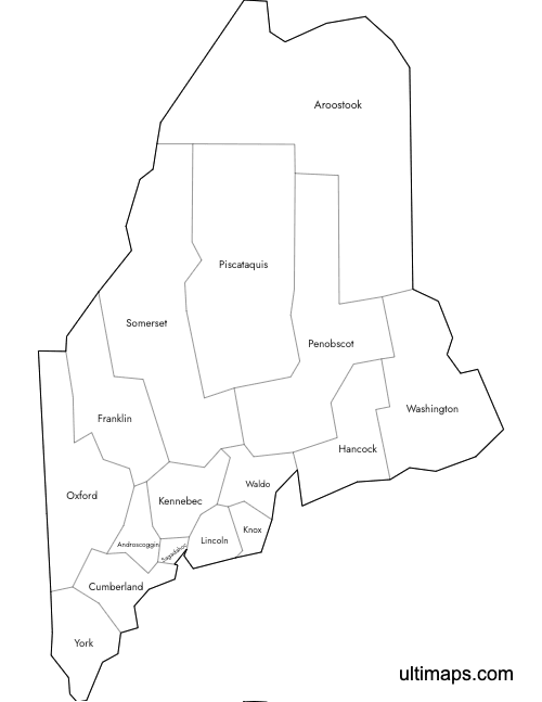 Preview of Labeled Map of Maine Counties (Letter)