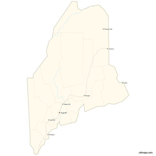 Preview of Map of Maine Counties with Cities