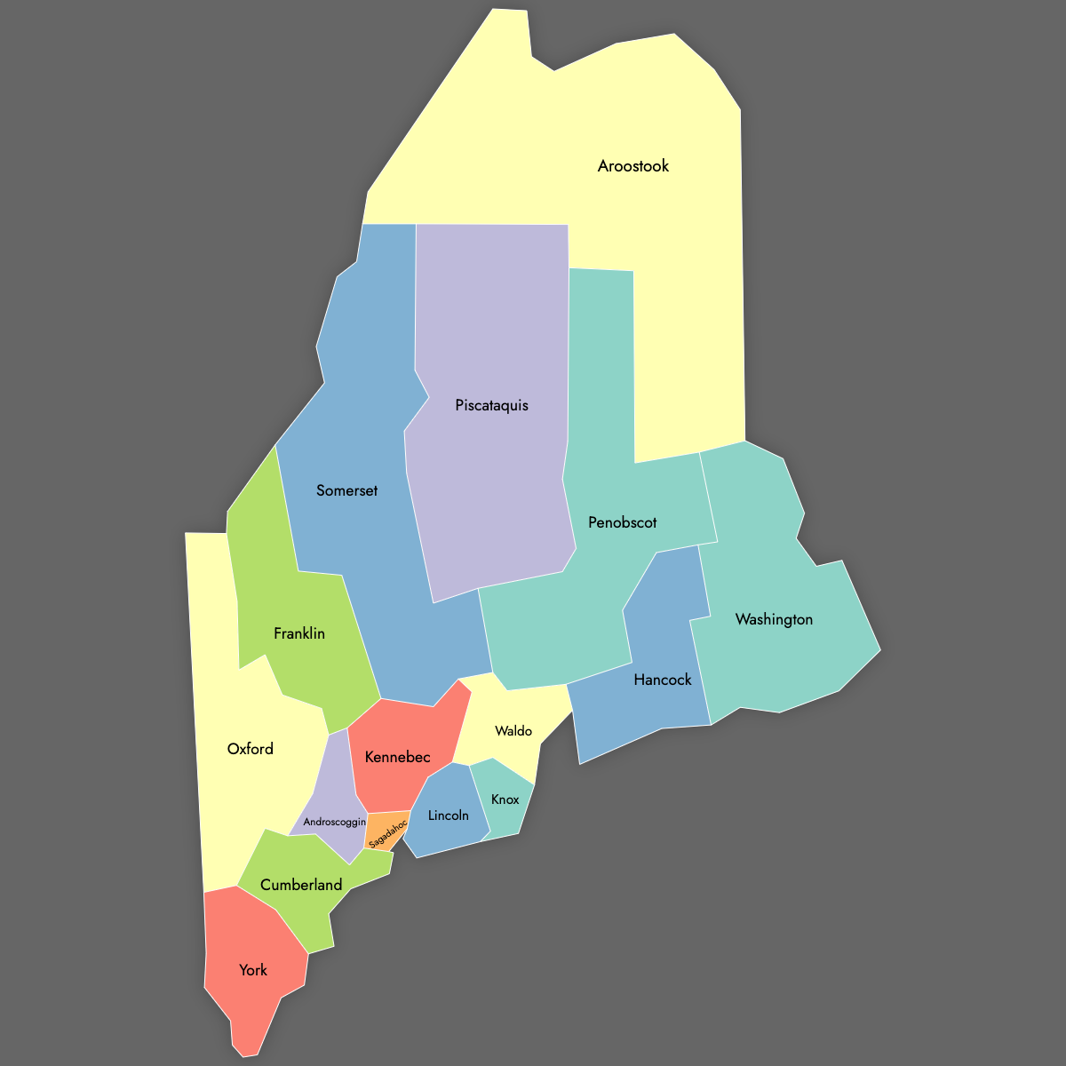 Custom Map of Maine Counties with Labels (Dark Theme)