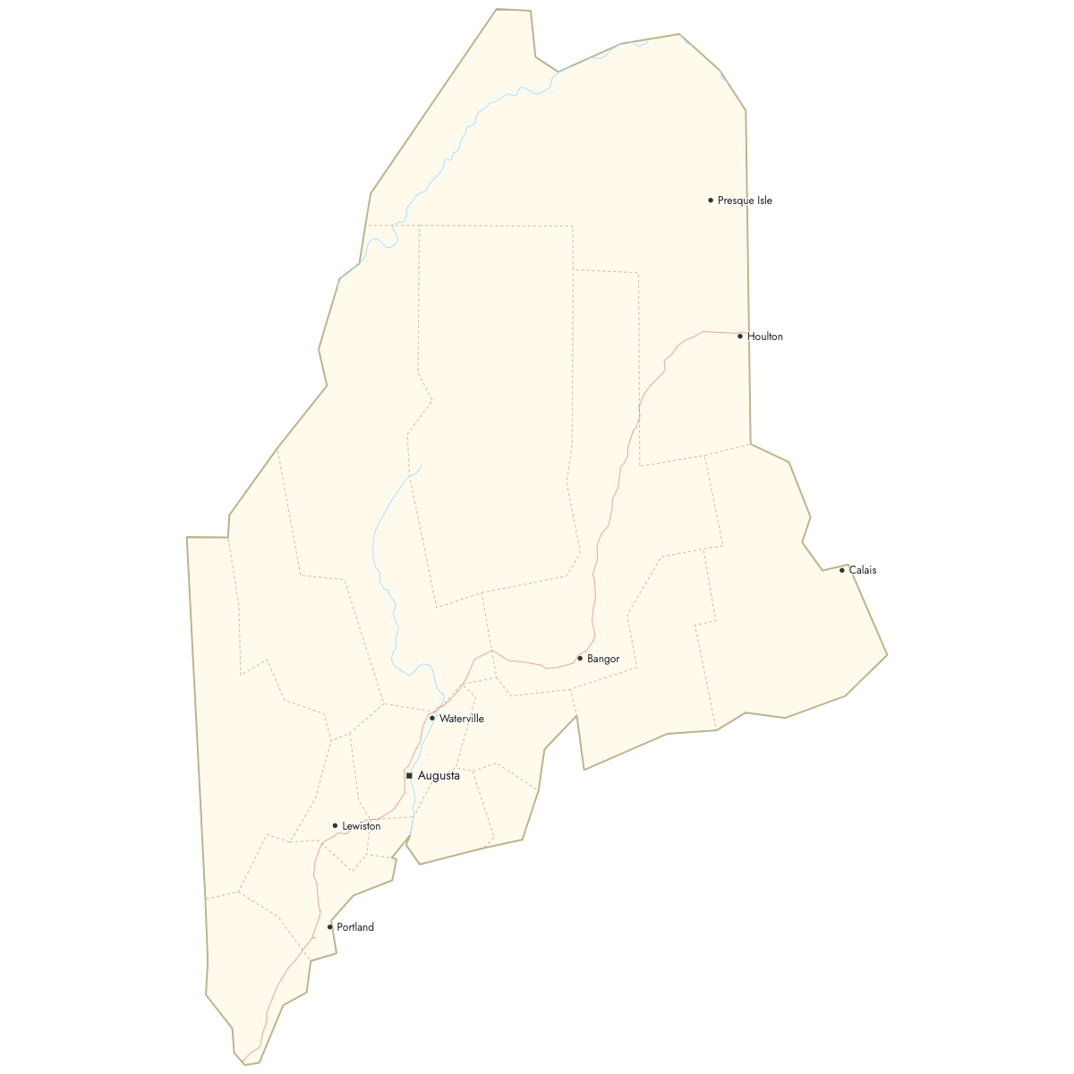 Custom Map of Maine Counties with Cities