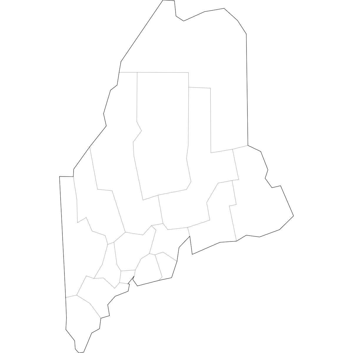 Outlined Map of Maine Counties