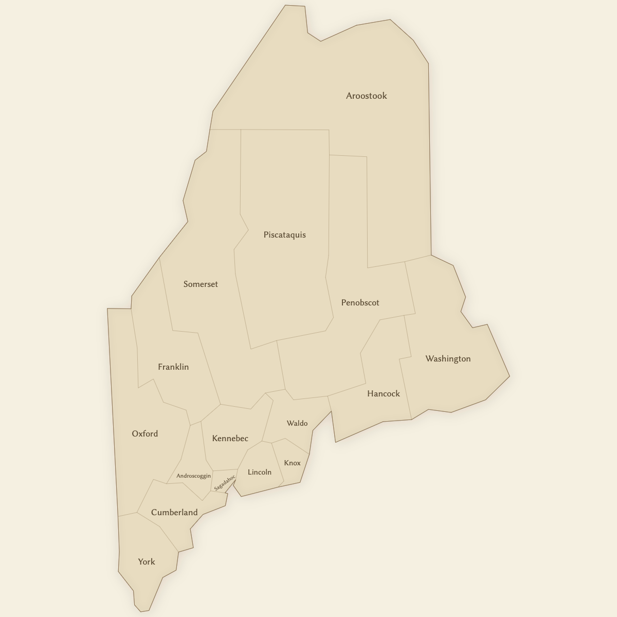 Styled Map of Maine Counties (Vintage Theme)