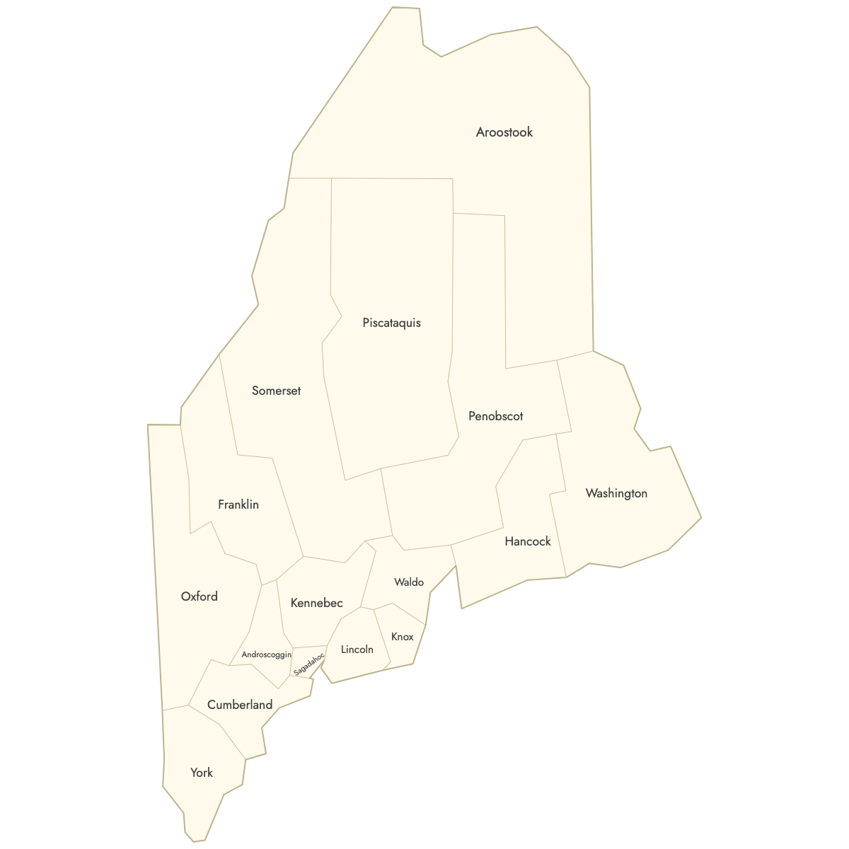 Unstyled Map of Maine Counties With Labels