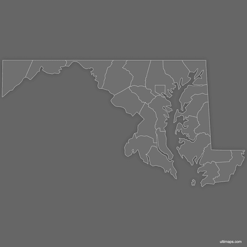 Preview of Blank Map of Maryland Counties (Dark)