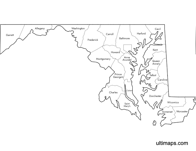 Preview of Labeled Map of Maryland Counties (Letter)