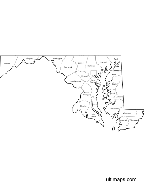 Preview of Labeled Map of Maryland Counties (Letter)