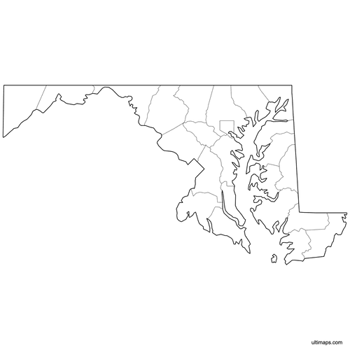 Preview of Outlined Map of Maryland Counties