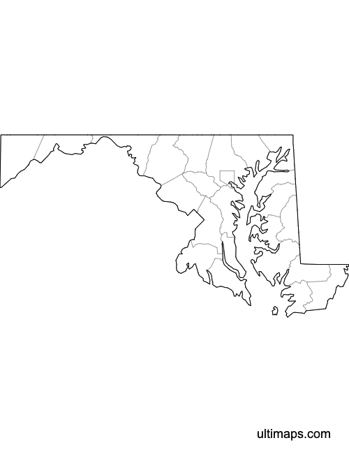 Preview of Outlined Map of Maryland Counties (Letter)