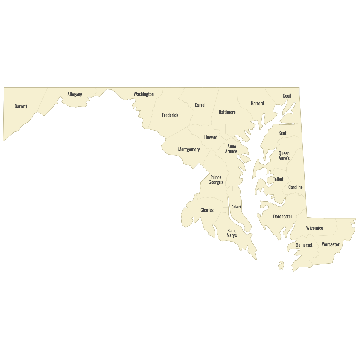 Blank Map of Maryland Counties With Labels