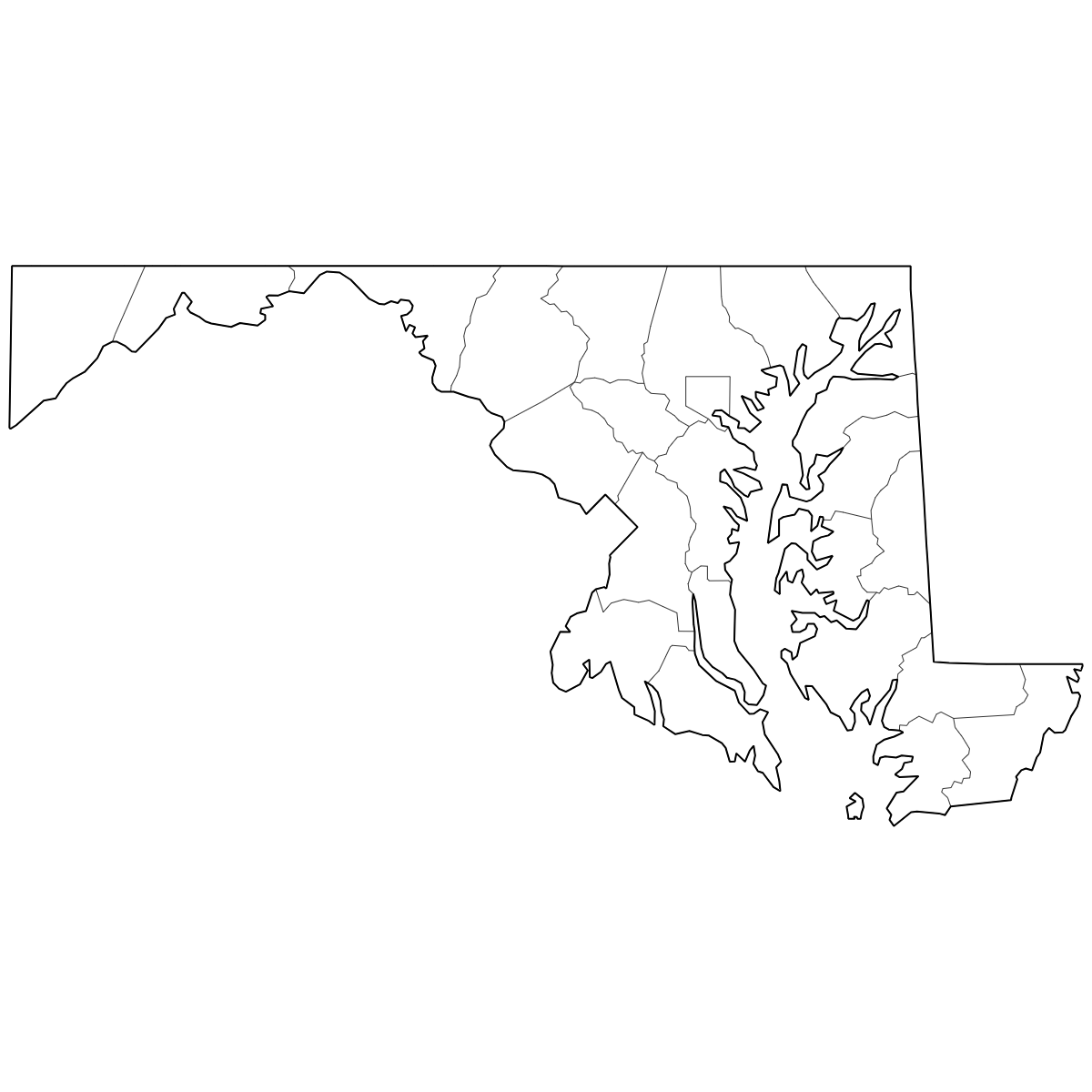 Outlined Map of Maryland Counties