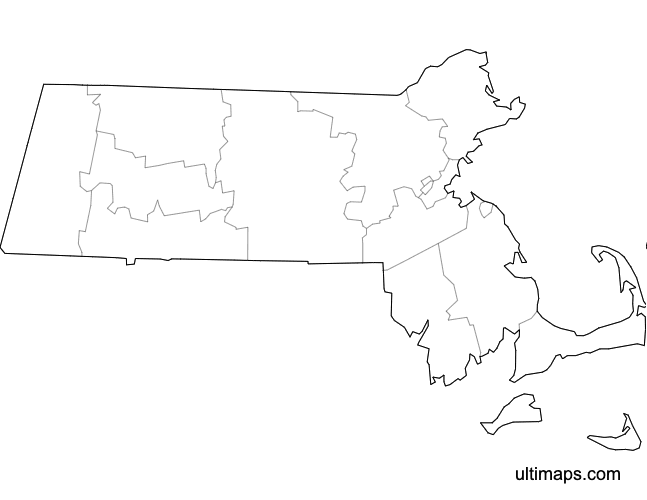 Preview of Blank Map of Massachusetts Counties (A4)