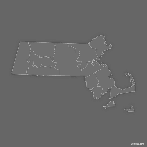 Preview of Blank Map of Massachusetts Counties (Dark)