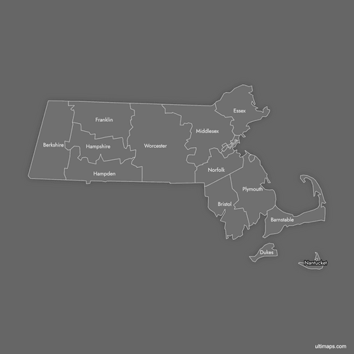Preview of Labeled Map of Massachusetts Counties (Dark)