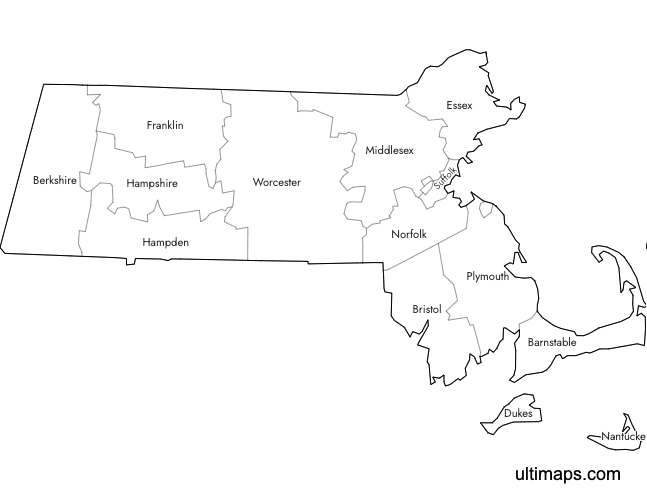 Preview of Labeled Map of Massachusetts Counties (Letter)