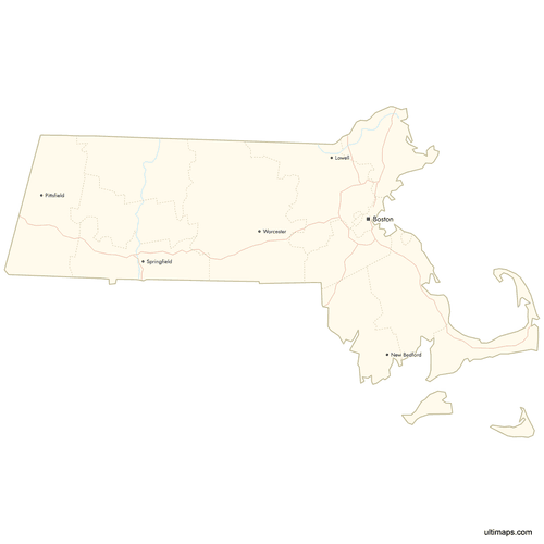 Preview of Map of Massachusetts Counties with Cities