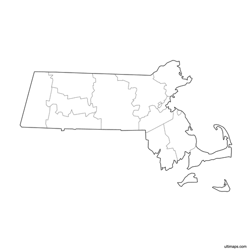 Preview of Outlined Map of Massachusetts Counties