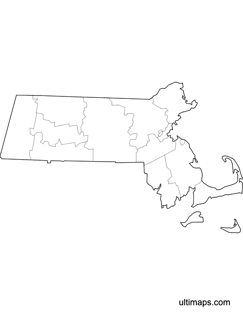 Preview of Outlined Map of Massachusetts Counties (Letter)