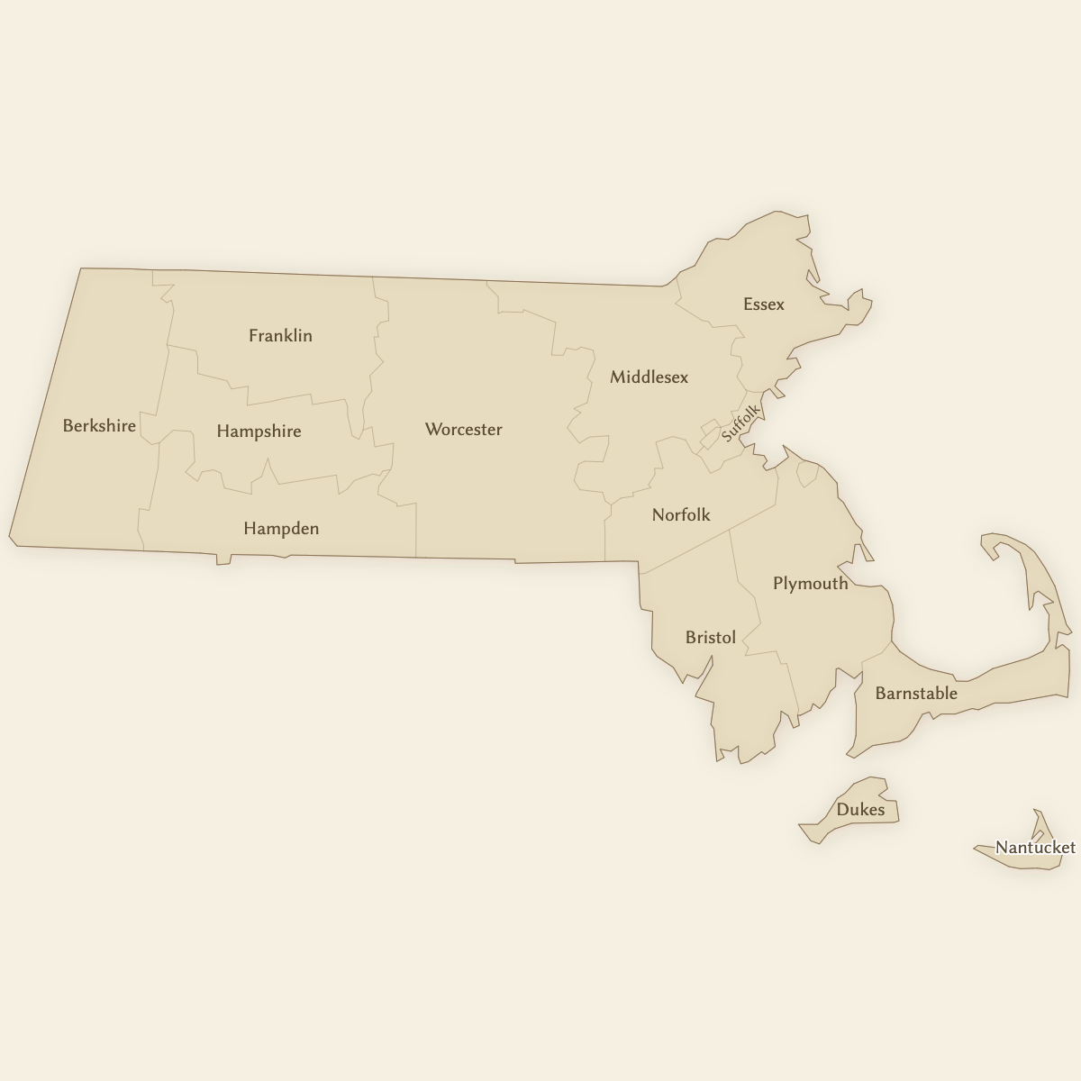 Styled Map of Massachusetts Counties (Vintage Theme)