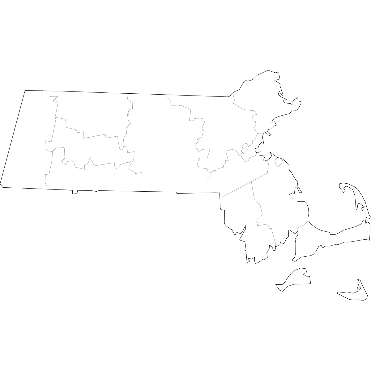 Wireframe Map of Massachusetts Counties