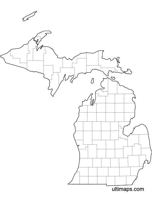 Preview of Blank Map of Michigan Counties (A4)