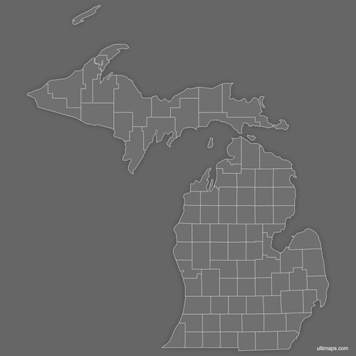 Preview of Blank Map of Michigan Counties (Dark)