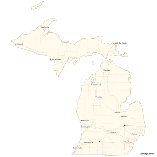 Preview of Map of Michigan Counties with Cities