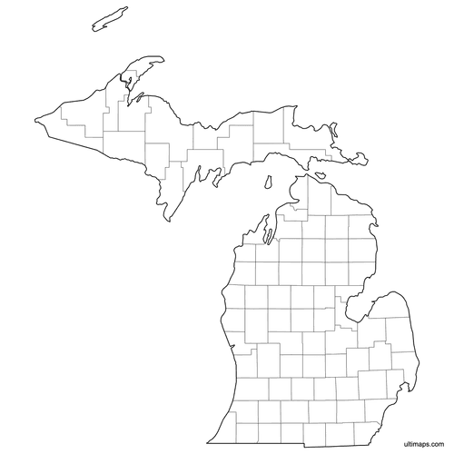 Preview of Outlined Map of Michigan Counties