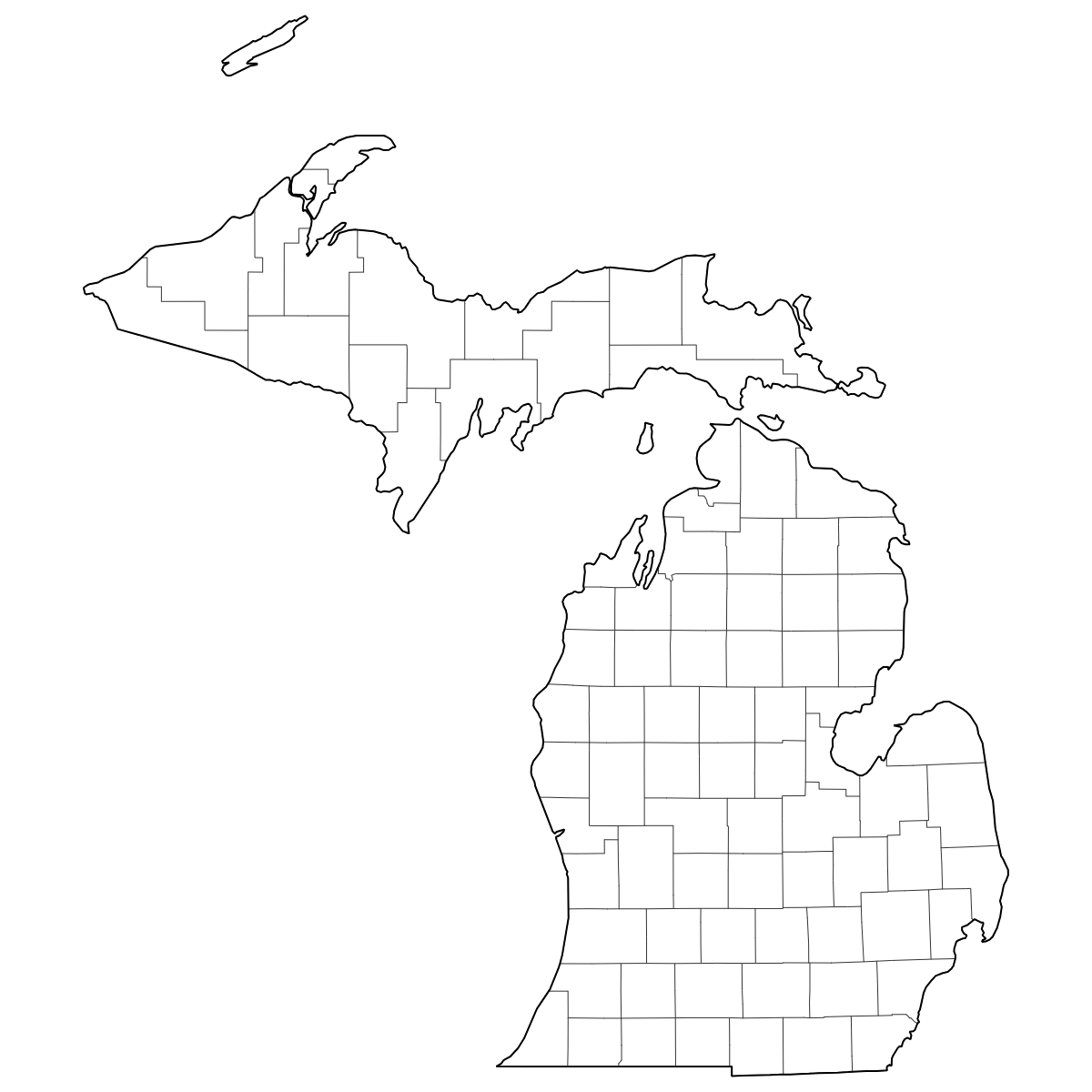 Outlined Map of Michigan Counties