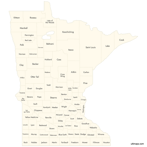 Preview of Labeled Map of Minnesota Counties