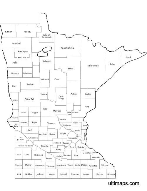 Preview of Labeled Map of Minnesota Counties (Letter)