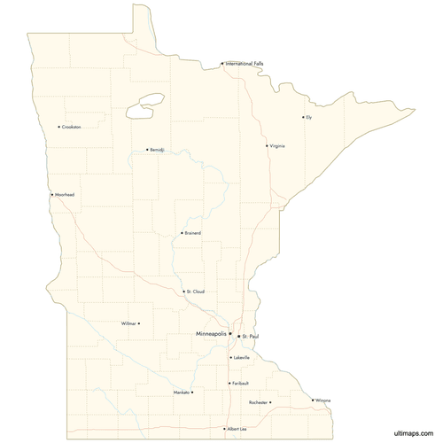 Preview of Map of Minnesota Counties with Cities