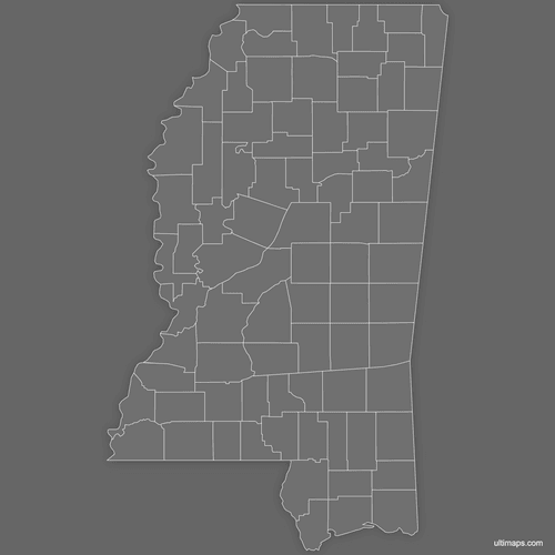 Preview of Blank Map of Mississippi Counties (Dark)