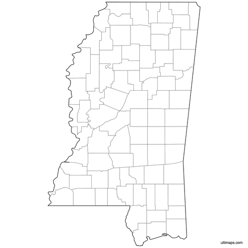 Preview of Outlined Map of Mississippi Counties